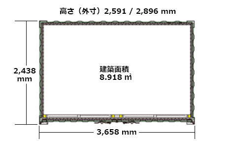 ISO12フィートコンテナ規格サイズ（平面図）